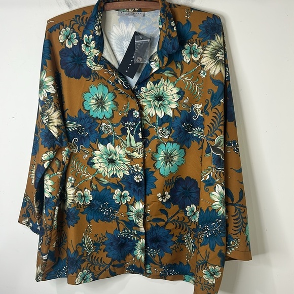 NWT Bryn Walker Bellagio Floral Print Alabama Shirt Tunic Ochre Teal Medium - Picture 12 of 16